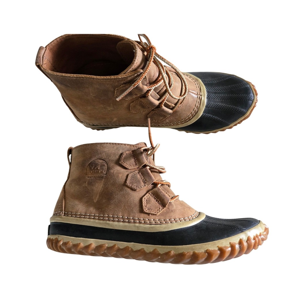 Sorel Out N About Womens 8 Brown Leather Waterproof Ankle Duck Boots